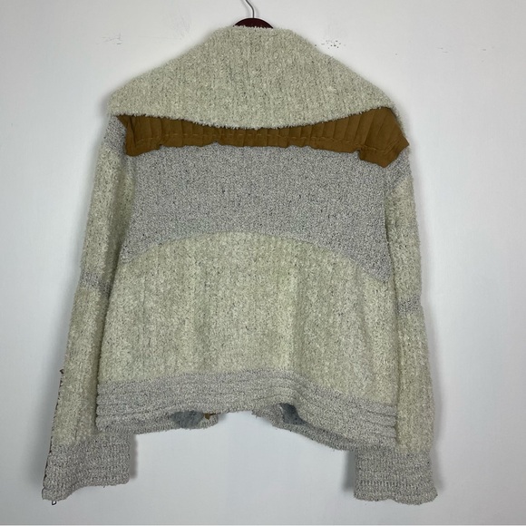 Free People Counting Sheep Sherpa Suede Moto Jacket Medium Large Oatmeal Camel - Picture 13 of 15